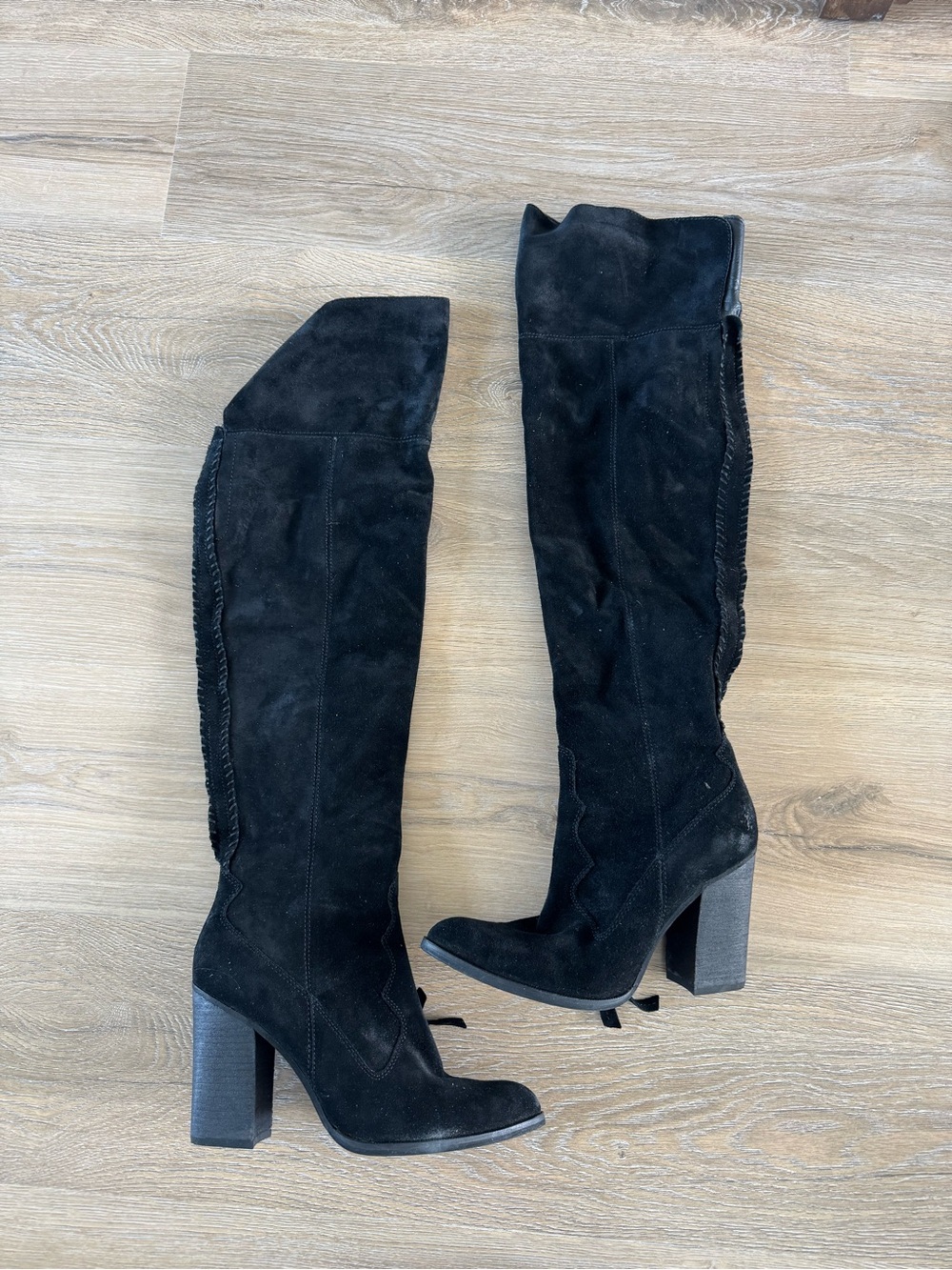 Dolce Vita Black Over-the-Knee Suede Block Heel Boots